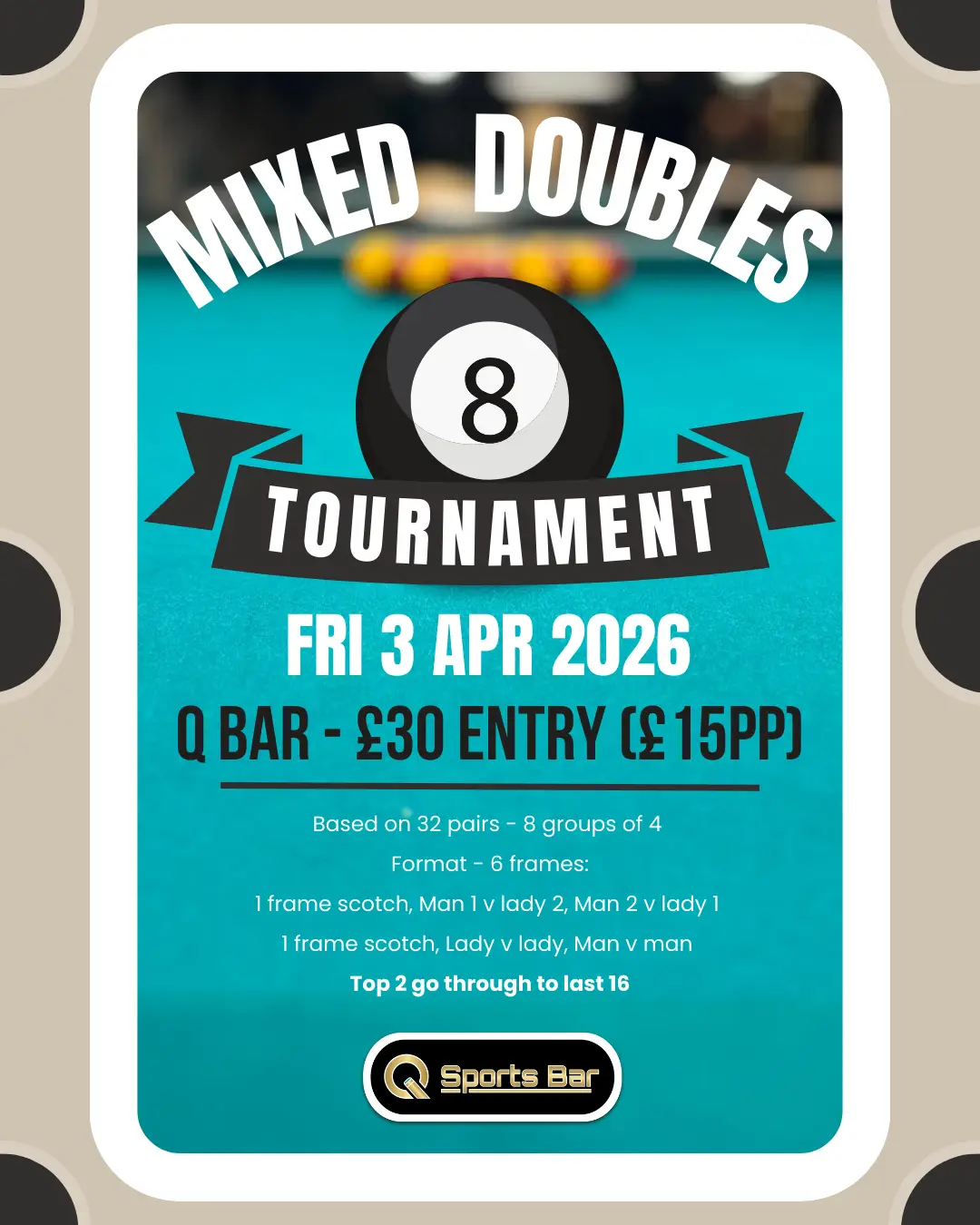 Watch Live Sports at Q Sports Bar 4 Black Modern Billiards Tournament Poster (Instagram Post (45))